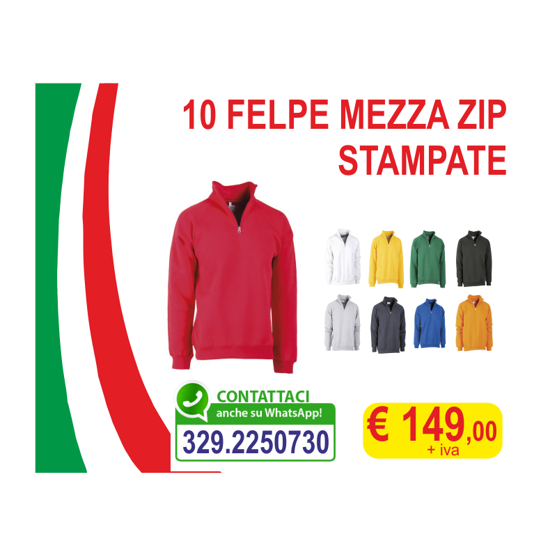 10 Felpe Mezza ZIP Stampate